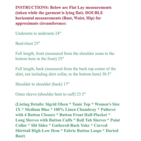 Sigrid Olsen Pullover Tunic Top Size 1X Blue 100% Linen Chambray Roll Tab Sleeve - Picture 9 of 10